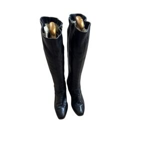 1970/80s Cobbies Tall Black  Leather Zip Up Boots VTG Size 8.5‎ Sherpa Wood Heel